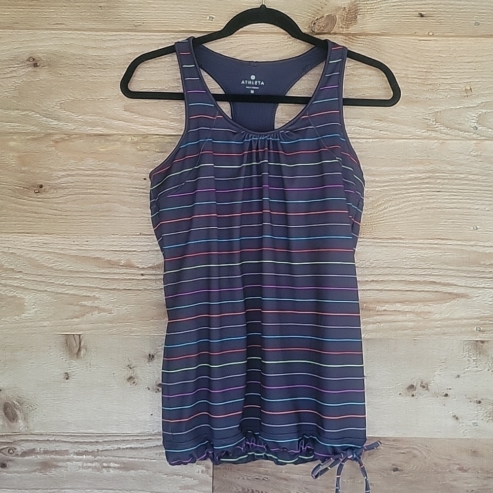 Athleta Tinker Tank Top Navy Blue with Multicolor Stripes Medium